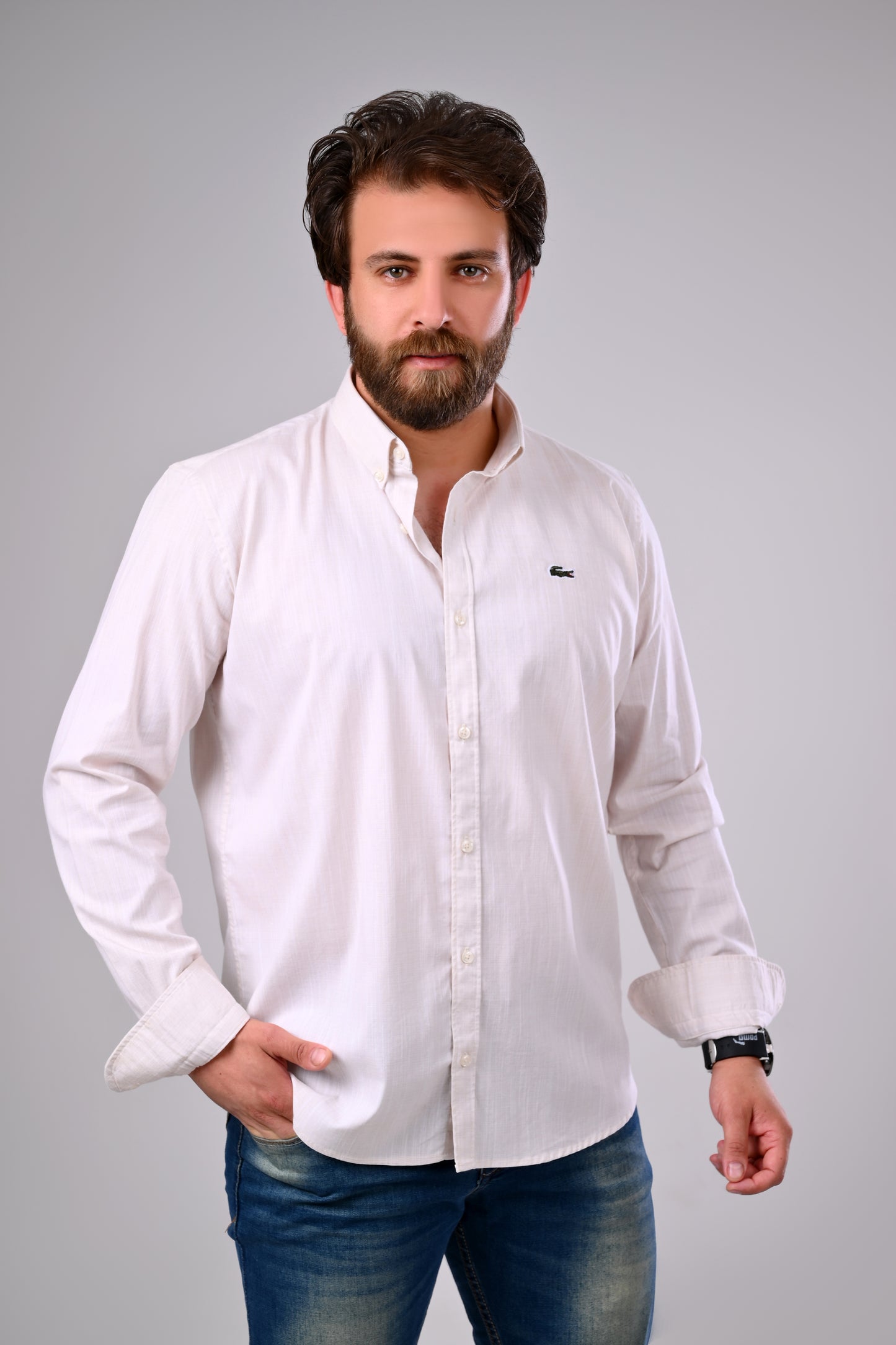Polished Cotton-Lycra Shirt – Solid, Half-Slim Fit