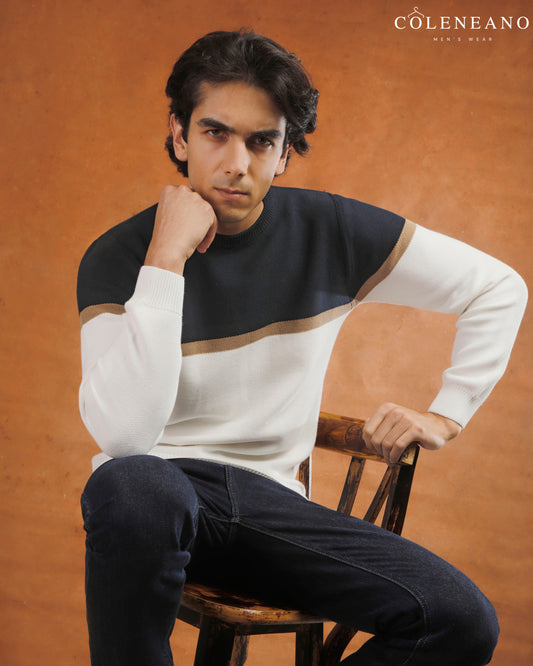 Premium Honeycomb Knit Sweater with Subtle Stripes