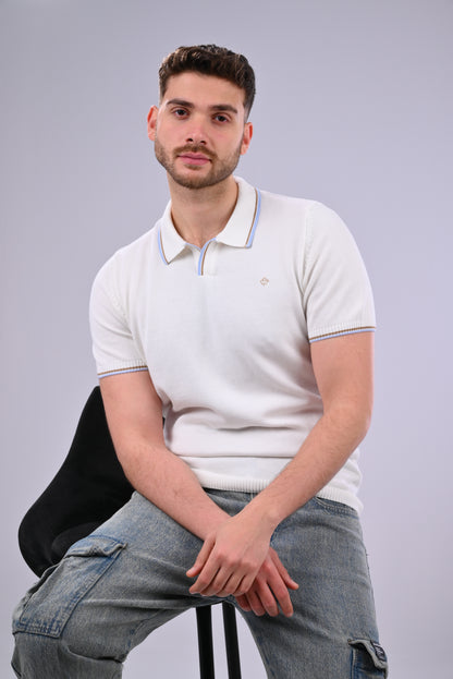 سترة بولو قطنية كلاسيكية - سادة مع حافة مزدوجة