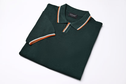 سترة بولو قطنية كلاسيكية - سادة مع حافة مزدوجة
