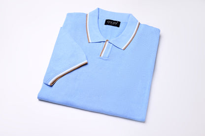 سترة بولو قطنية كلاسيكية - سادة مع حافة مزدوجة