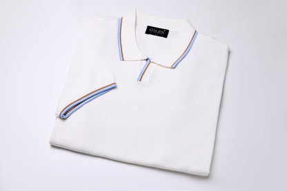 سترة بولو قطنية كلاسيكية - سادة مع حافة مزدوجة