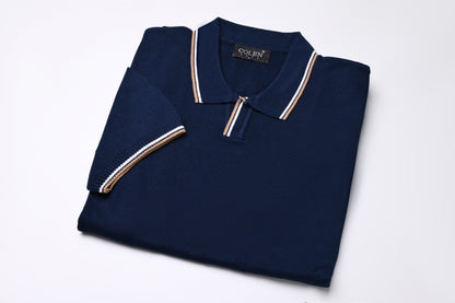 سترة بولو قطنية كلاسيكية - سادة مع حافة مزدوجة