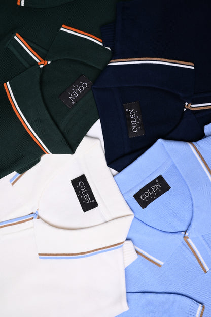 سترة بولو قطنية كلاسيكية - سادة مع حافة مزدوجة