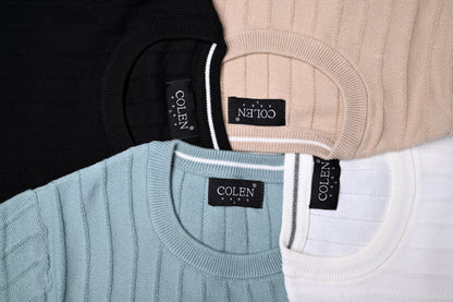 سترة قطنية 100% - ناعمة وخفيفة الوزن وذات رقبة دائرية كلاسيكية