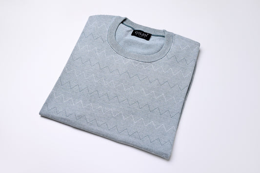 Classic Round-Neck Cotton Knit – Subtle Stripes