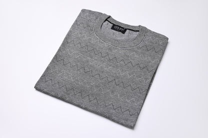 Classic Round-Neck Cotton Knit with Subtle Stripes for Everyday Comfort