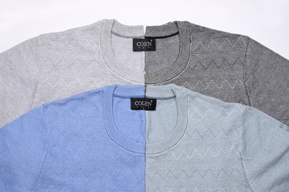 Classic Round-Neck Cotton Knit with Subtle Stripes for Everyday Comfort