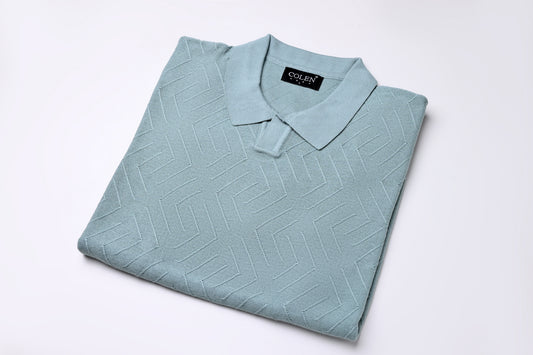 Refined Comfort - 100% Cotton Polo Sweater With Modern Knit Pattern
