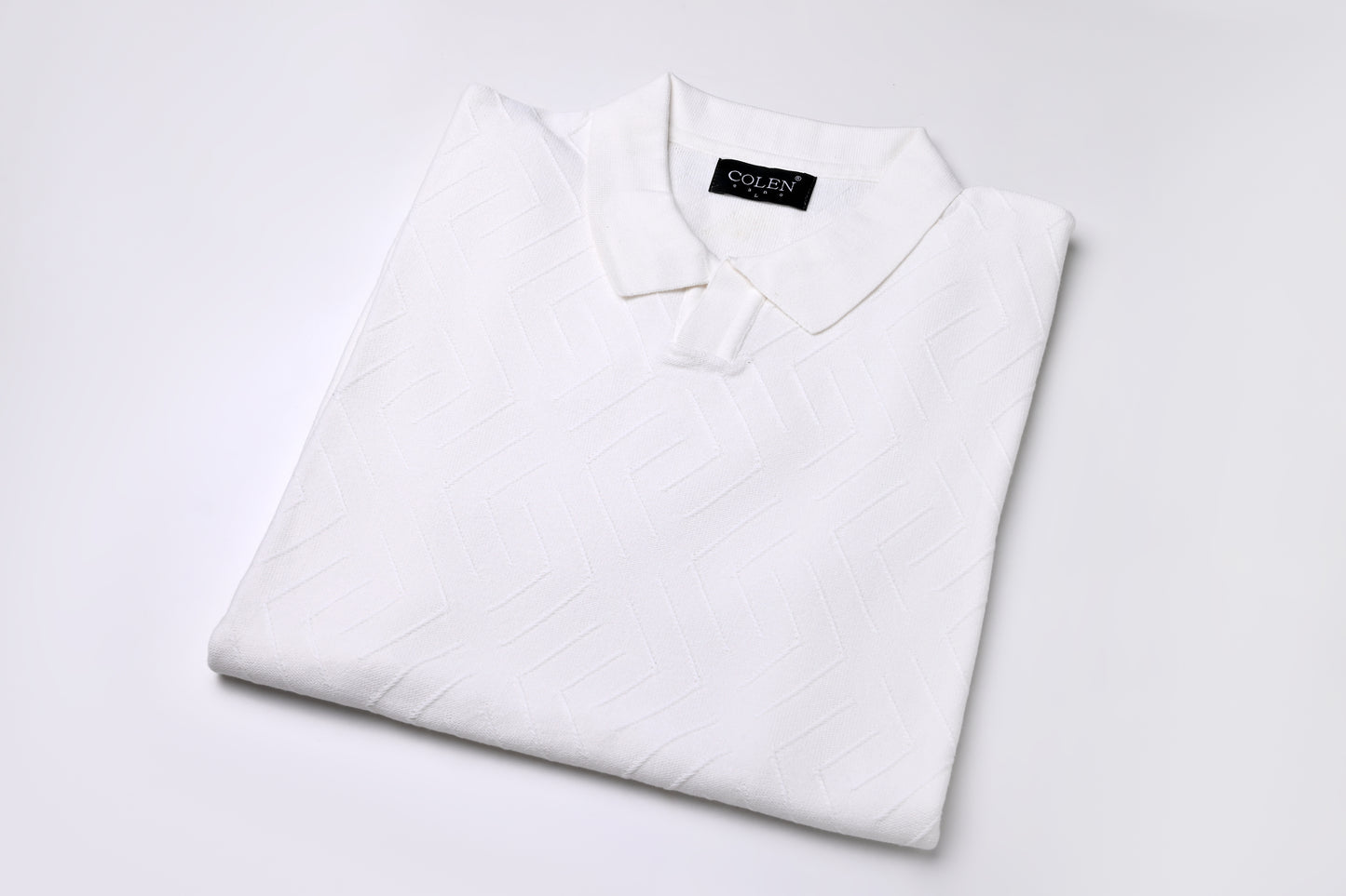 Refined Comfort - 100% Cotton Polo Sweater With Modern Knit Pattern