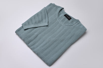 تي شيرت محبوك بأكمام قصيرة مصنوع من القطن بنسبة 100%