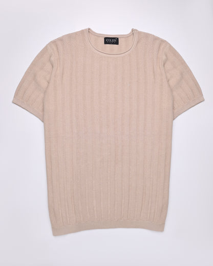 تي شيرت محبوك بأكمام قصيرة مصنوع من القطن بنسبة 100%