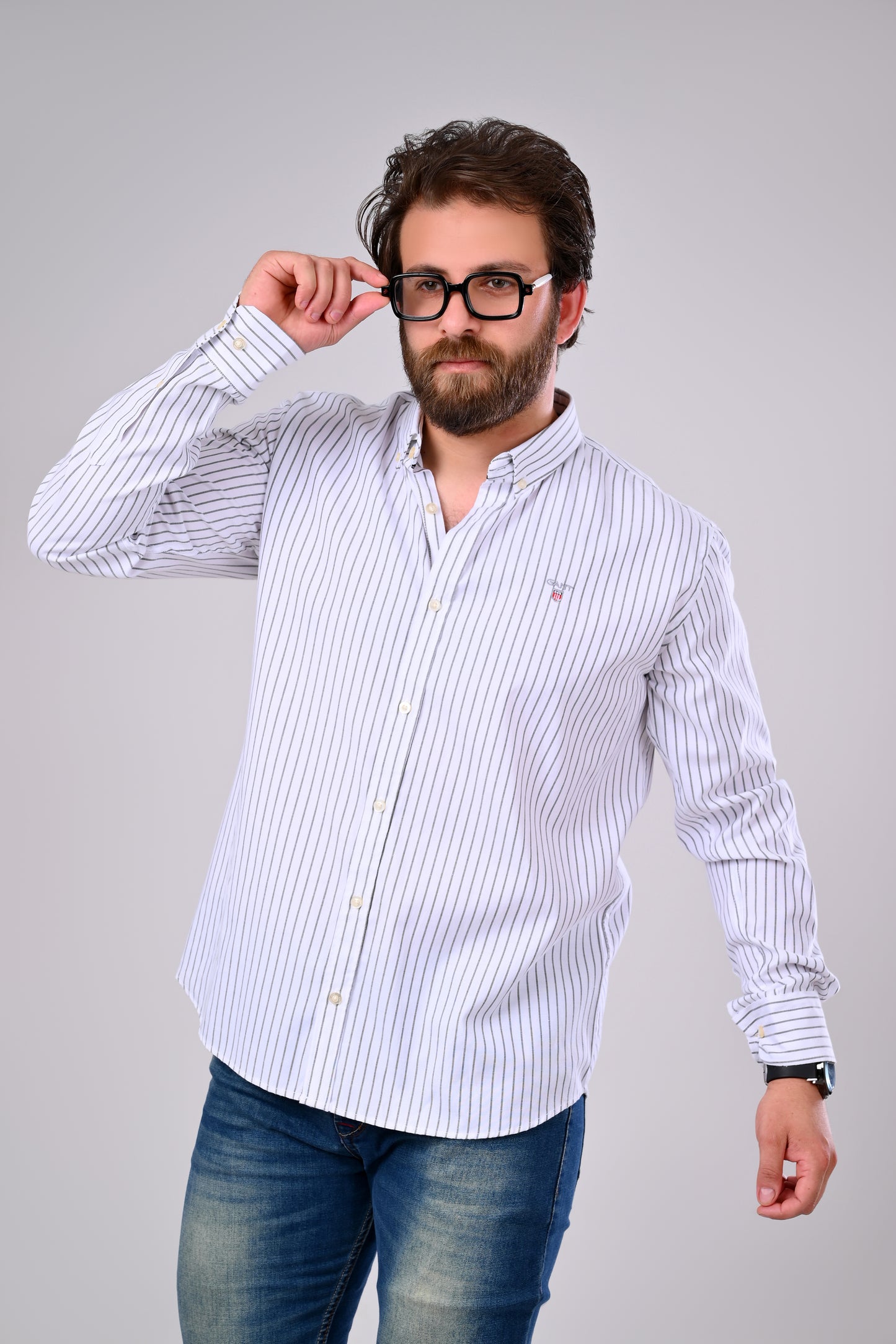 Smart Casual Oxford Shirt – Refined Stripes, Modern Fit