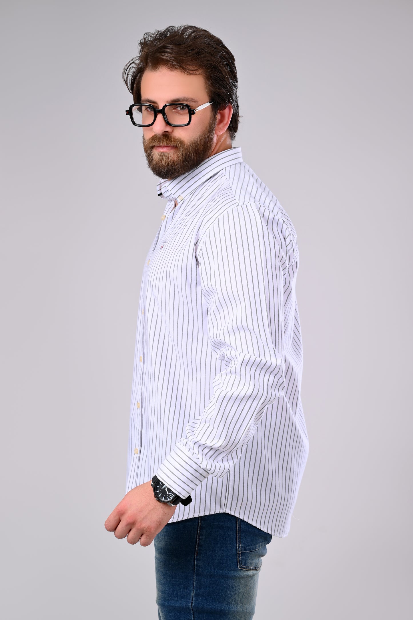 Smart Casual Oxford Shirt – Refined Stripes, Modern Fit