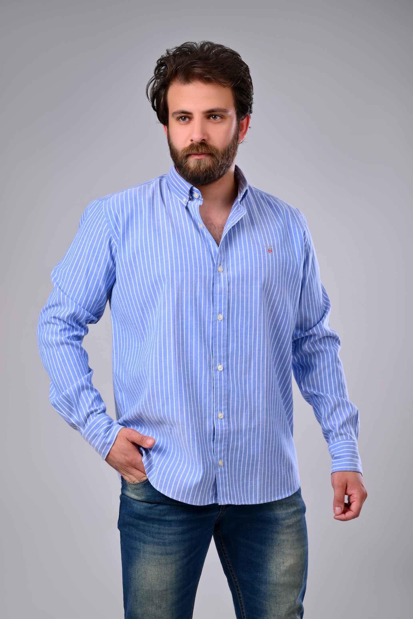 Smart Casual Oxford Shirt – Refined Stripes, Modern Fit