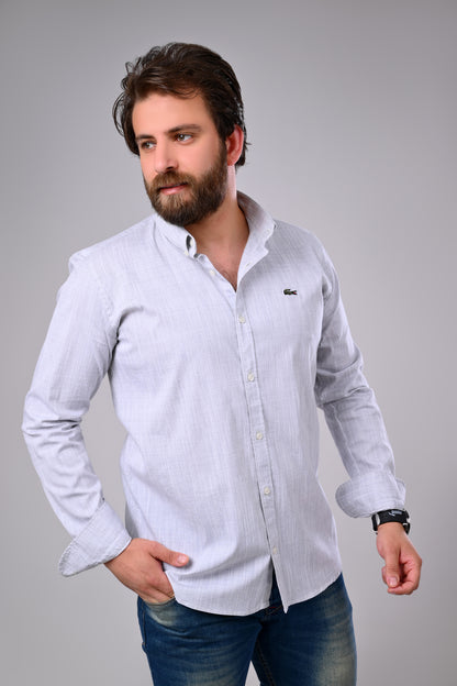 قميص من القطن والليكرا المصقول - سادة، قصة نصف ضيقة