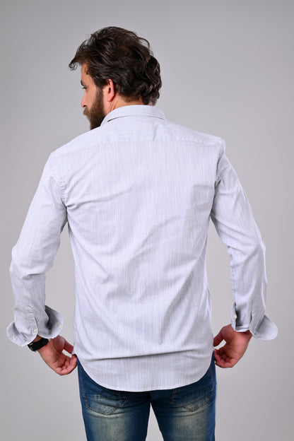 قميص من القطن والليكرا المصقول - سادة، قصة نصف ضيقة