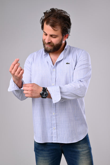 قميص من القطن والليكرا المصقول - سادة، قصة نصف ضيقة