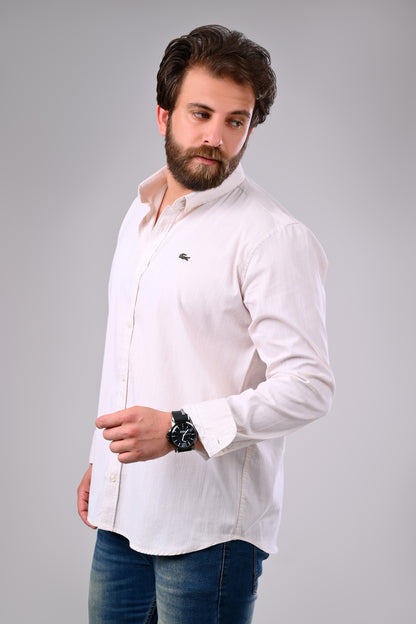 قميص من القطن والليكرا المصقول - سادة، قصة نصف ضيقة