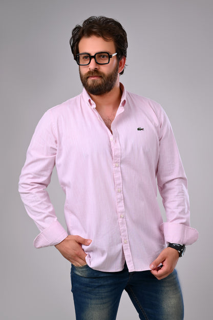 قميص من القطن والليكرا المصقول - سادة، قصة نصف ضيقة