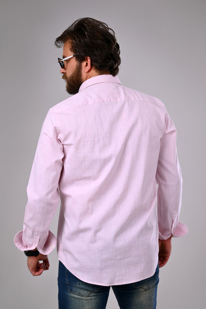 قميص من القطن والليكرا المصقول - سادة، قصة نصف ضيقة