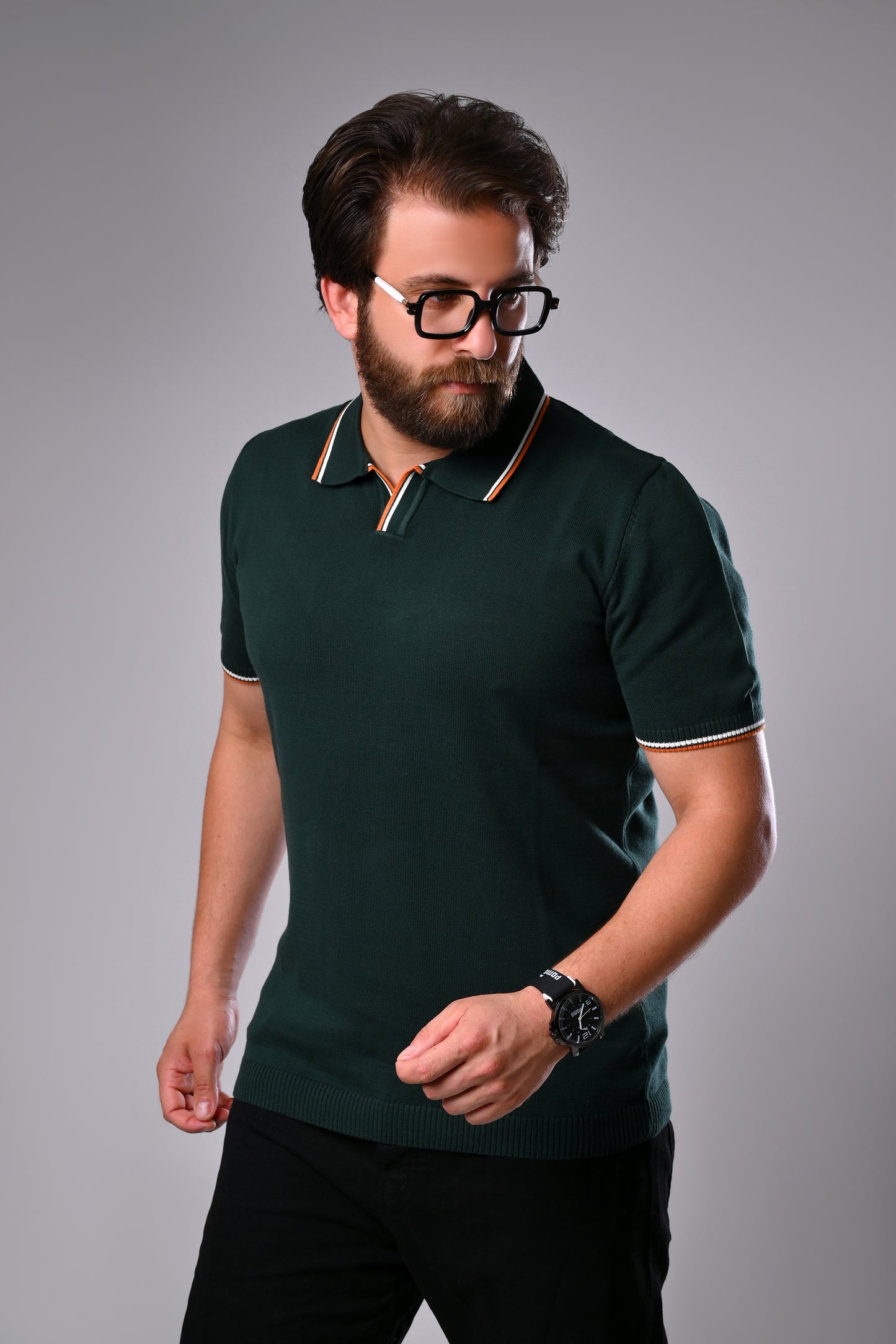 Classic Cotton Polo Sweater – Solid with Twin Tipping