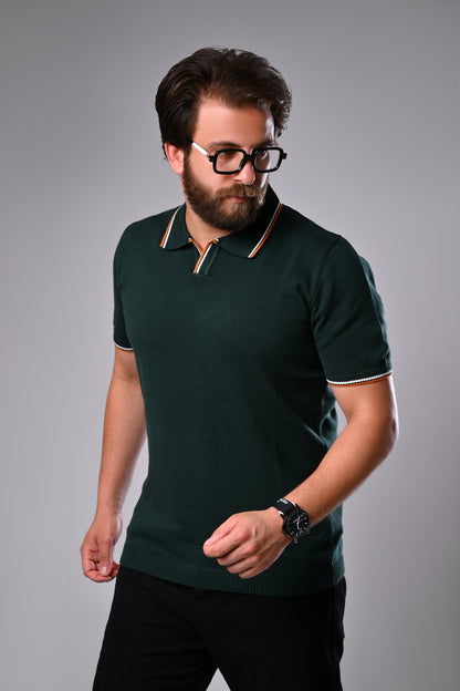 سترة بولو قطنية كلاسيكية - سادة مع حافة مزدوجة