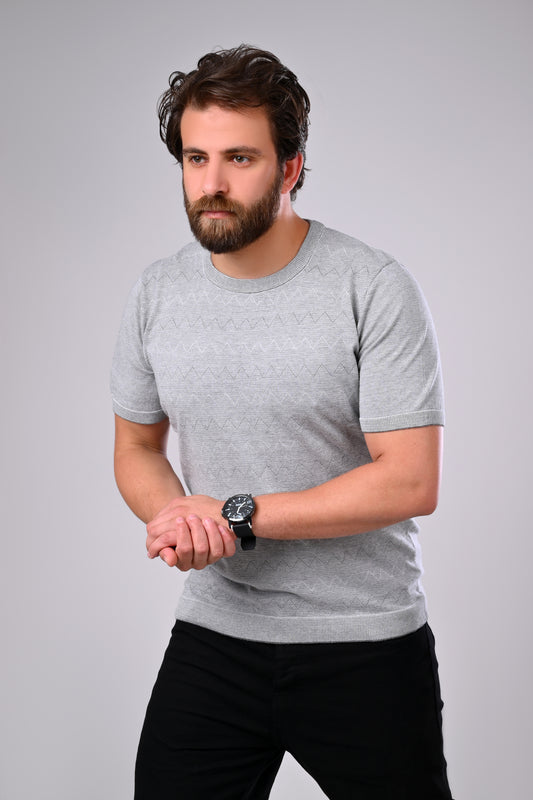 Classic Round-Neck Cotton Knit – Subtle Stripes