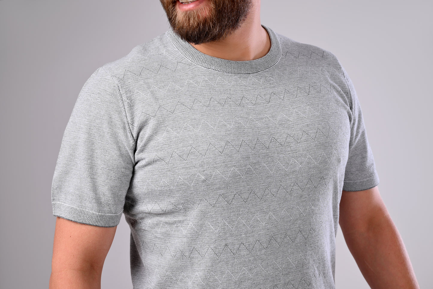 Classic Round-Neck Cotton Knit – Subtle Stripes