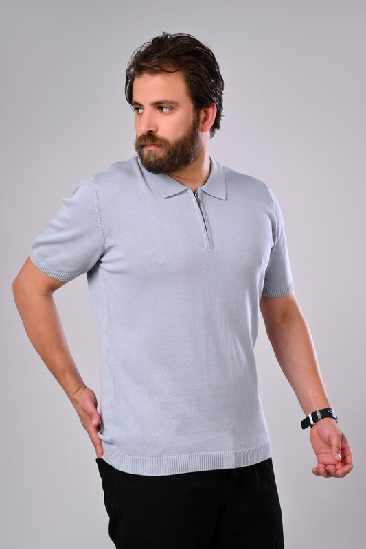 100% Cotton Zip-Up Polo Collar Sweater