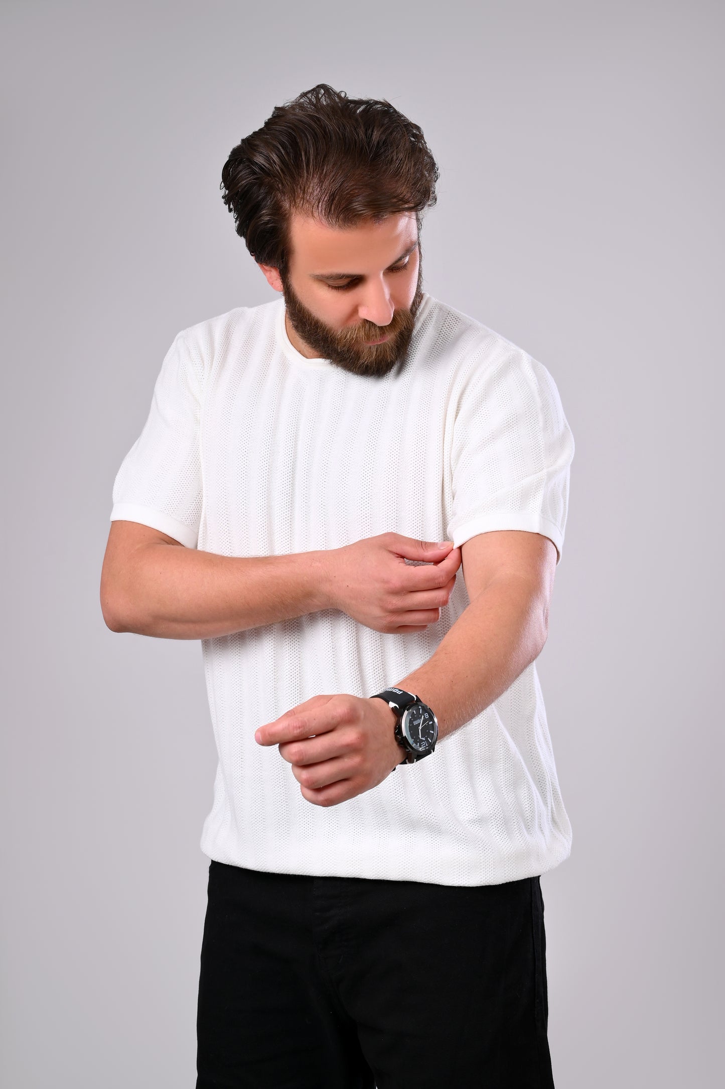 100% Cotton Short-Sleeve Textured Knit T-Shirt