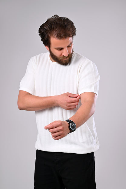 تي شيرت محبوك بأكمام قصيرة مصنوع من القطن بنسبة 100%