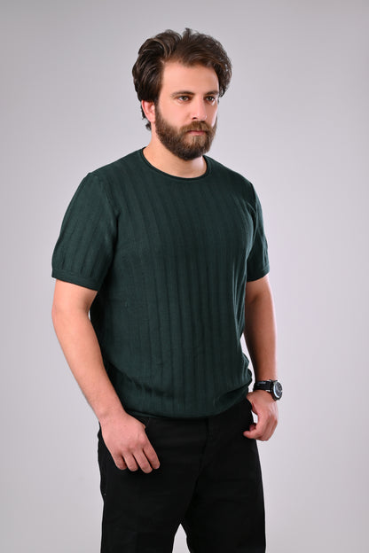 تي شيرت محبوك بأكمام قصيرة مصنوع من القطن بنسبة 100%