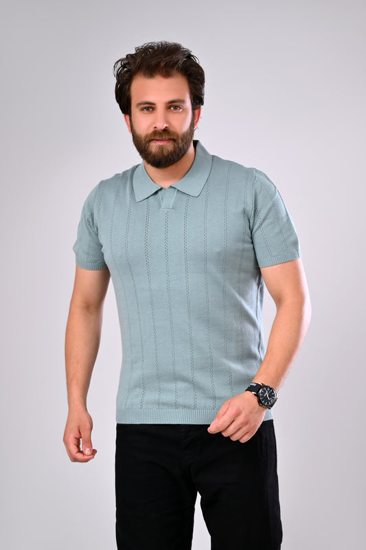 Light, Airy, Elegant – 100% Cotton Polo Sweater with Refined Openwork Detail
