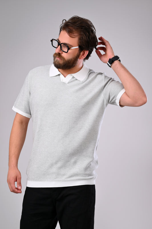 Effortless Elegance – 100% Cotton Polo Sweater with Refined Texture