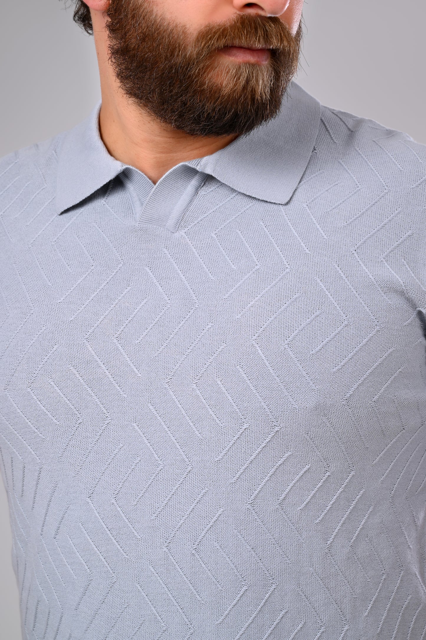 Refined Comfort - 100% Cotton Polo Sweater With Modern Knit Pattern