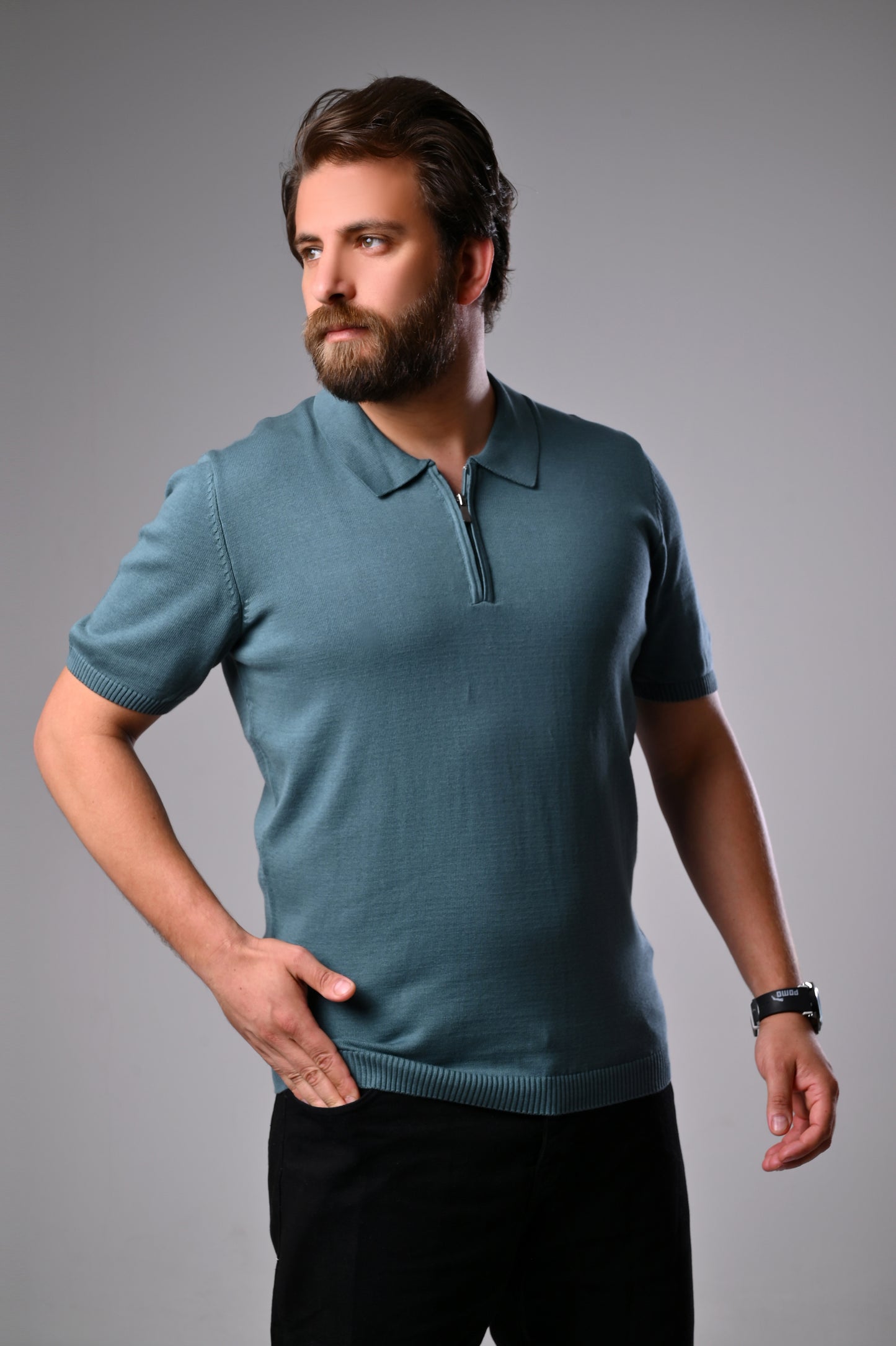 100% Cotton Zip-Up Polo Collar Sweater