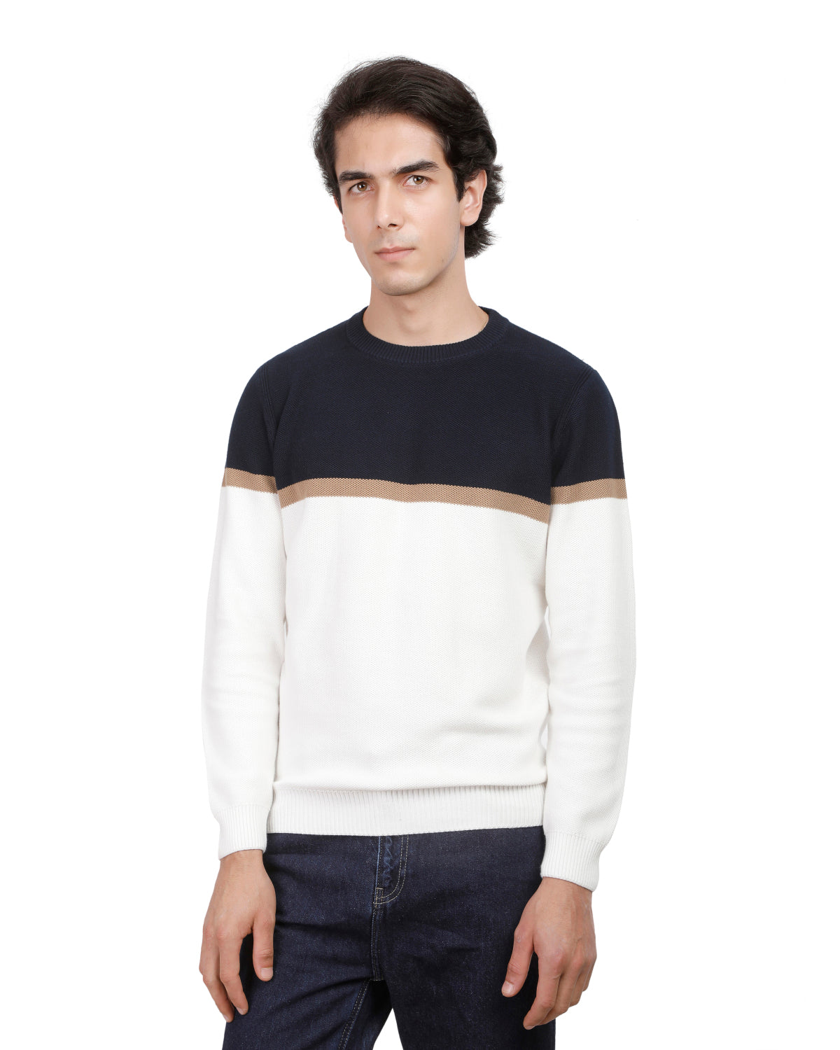 Premium Honeycomb Knit Sweater with Subtle Stripes