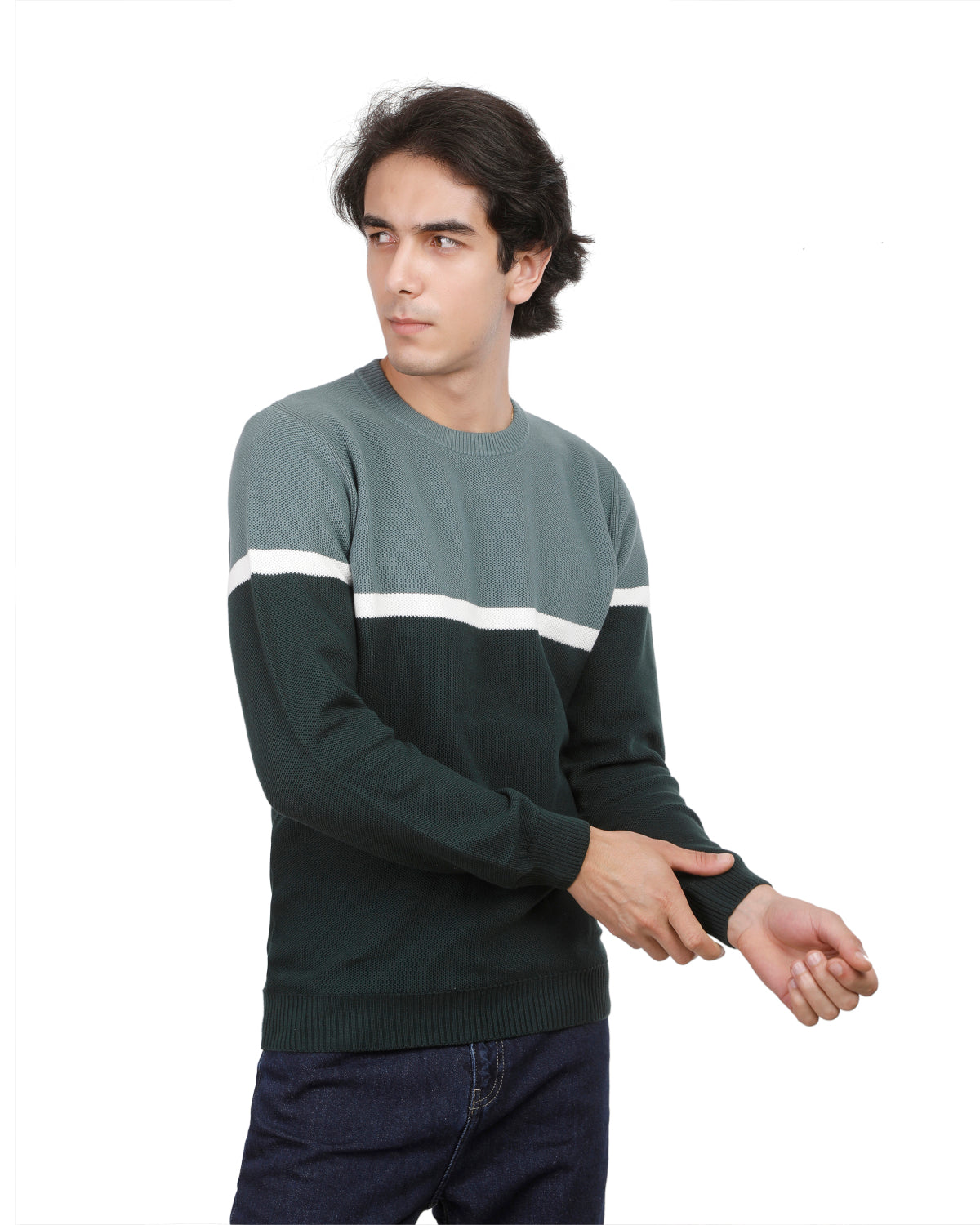 Premium Honeycomb Knit Sweater with Subtle Stripes