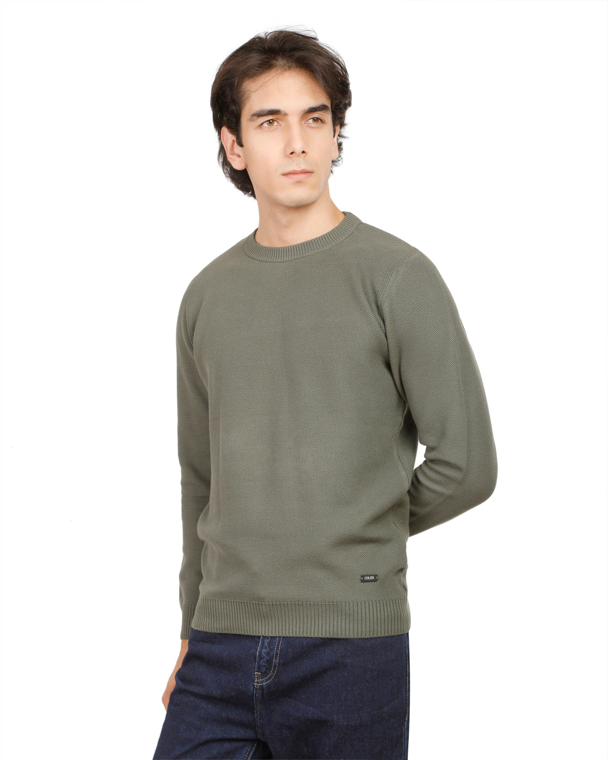 Honeycomb Knit Crew Neck Pullover